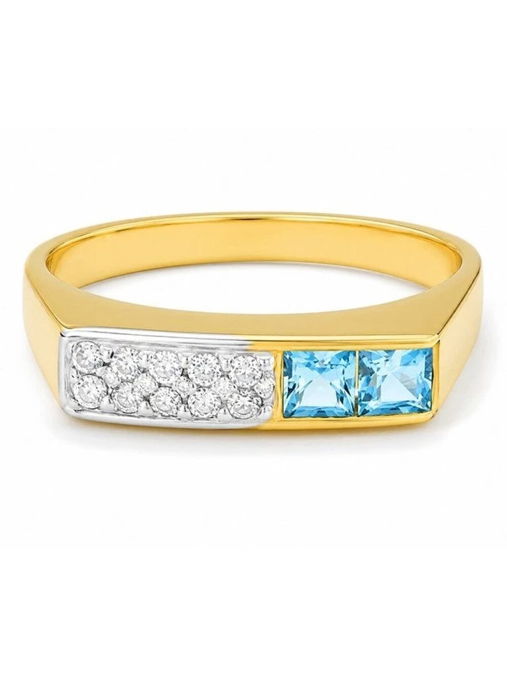Genuine 0.50 Cts Blue Topaz & Diamonds Ring 14k Gold